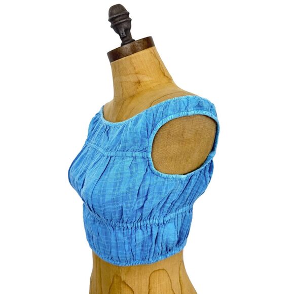 AMERICAN EAGLE Crop Tank Top XS Ruched Light Blue Cotton Pleated Stretch NWT B86 - Picture 5 of 6